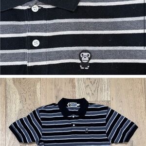 Men's Black and Gray Striped Polo Shirt
